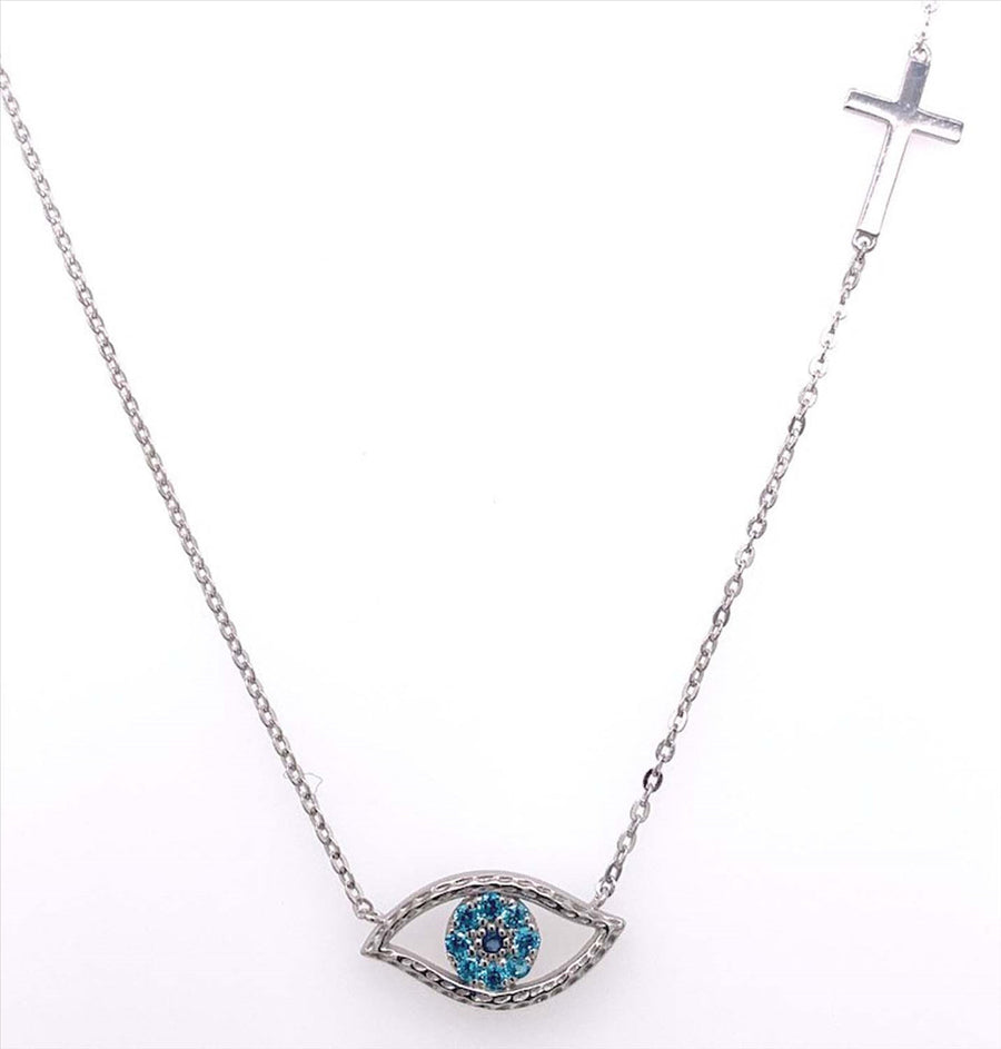9k WG CZ Eye & Cross Pendant with Oval Link Chain 45cm with O-Ring at 42cm
