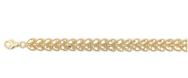 9k YG Faceted Double Leaf Bracelet, 7.6mm. 42+3cm.