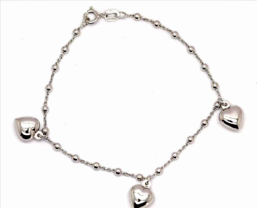 925 Italian Bracelet Ball Link 2.6mm with 3 Hearts Pendant 19cm