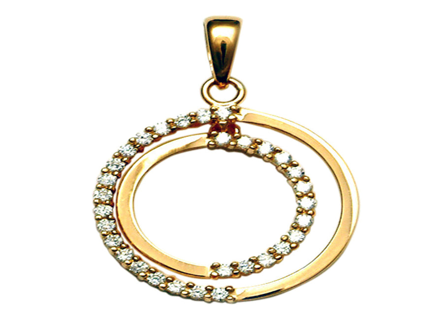 9k YG Double Circle Pendant set with CZ's 17mm