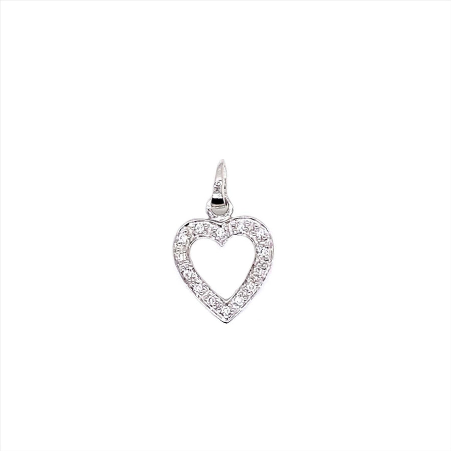 9k WG Diamond Heart Pendant 14D=0.07ct Grain Set . Meas. 13mm x 12mm