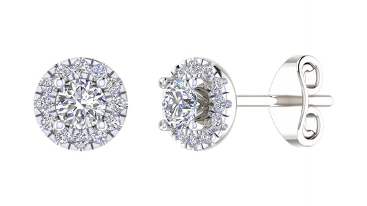 9k WG Diamond Halo Studs set with 2D=0.32ct & 24D=0.16ct