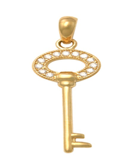 9k YG 21st Key Pendant set with CZ's 20mm x 8mm
