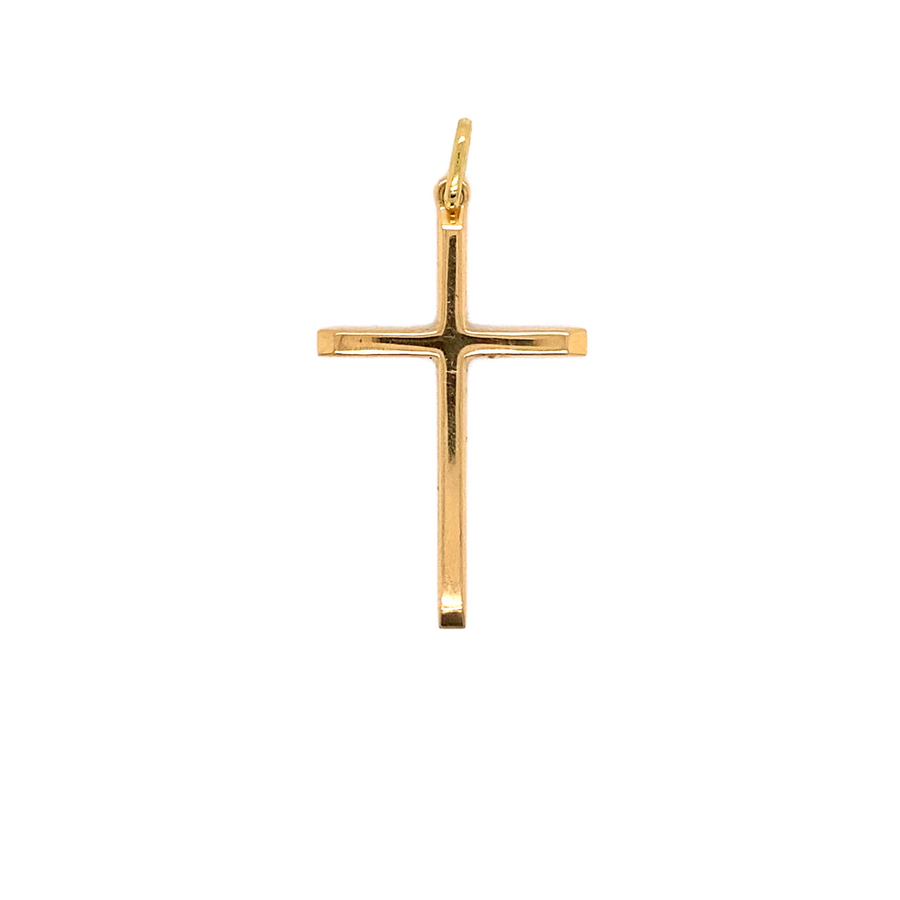 18k YG Italian Squared Edge Cross Pendant . 31x20mm