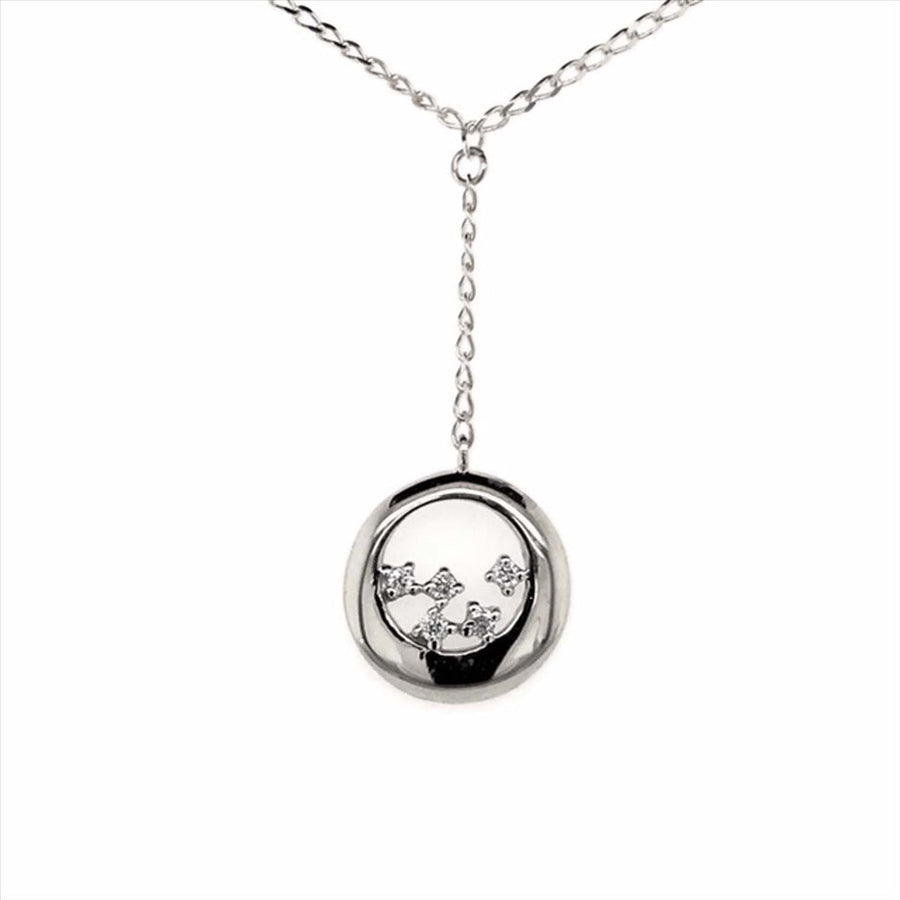 9k WG Circle Diamond Pendant 5D=0.05ct with Oval Link Chain 45cm O-Ring at 43cm & 44cm 1mm Wide . Meas. 11mm