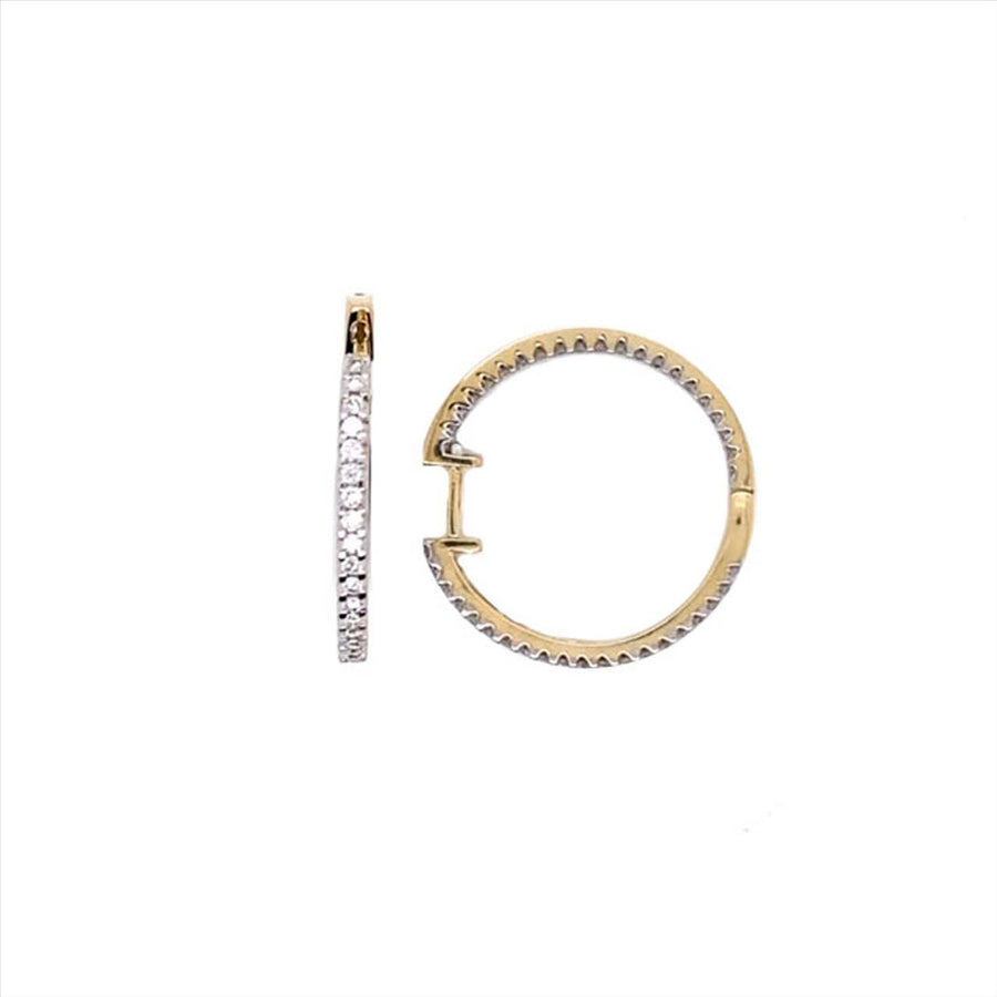9k YG Diamond Inside Outside Round Huggie Earrings 19mm Diameter. Claw set with 80D=0.58ct 1.8mm Wide