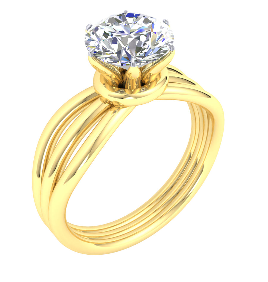 "Estelle" 9k YG 7mm (1.2ct) CZ Solitare Ring with triple split band. Size Q