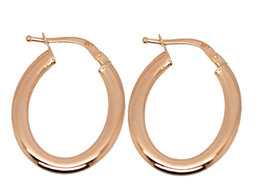 9k RG Oval Hoop Earrings 17x13mm Flat Tube Design 1.5mm Wide