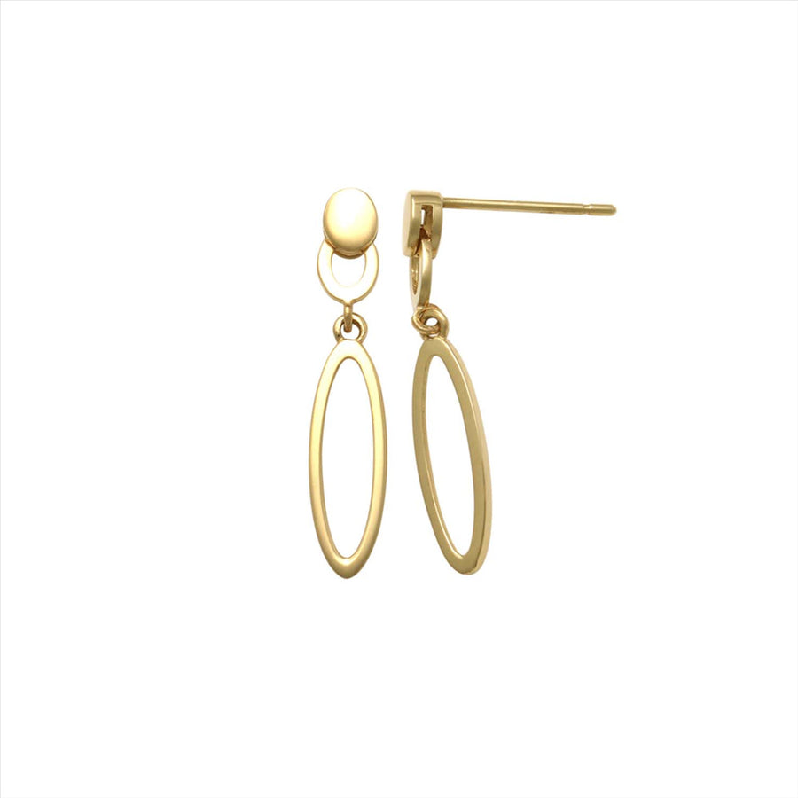 9k YG Long Oval Drop Stud Earrings 21x4mm