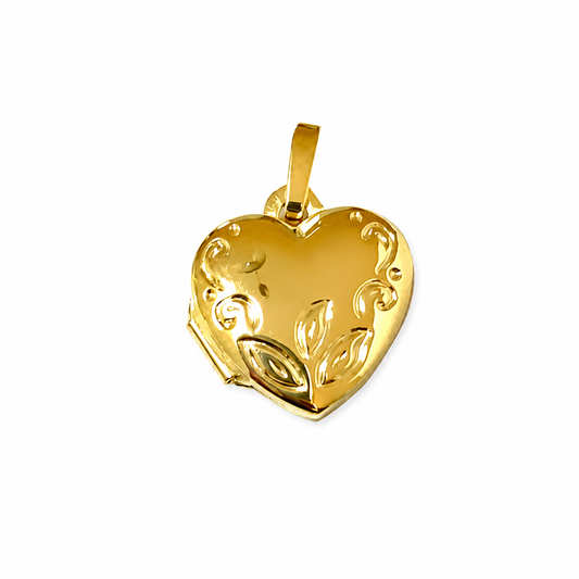 9k YG German Engraved Heart Locket 11 x10 mm