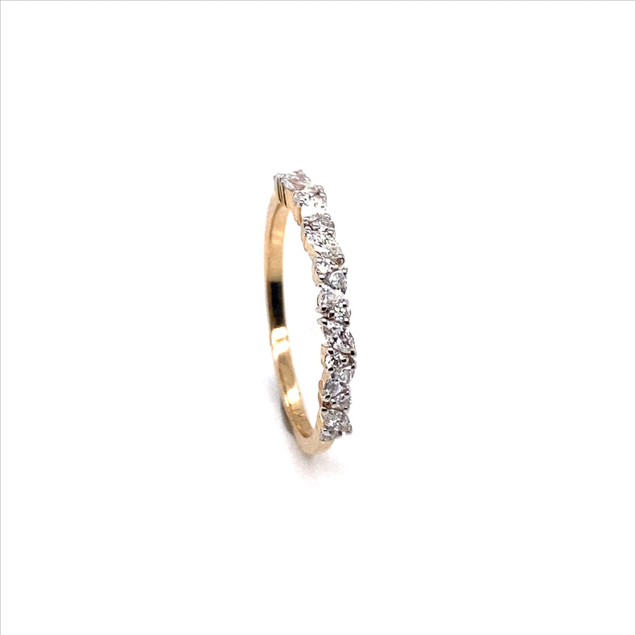 9k YG Diamond Dress Ring featuring a delicate alternating mix of marquise and round diamonds along the band. 17D = 0.31ct. Size M