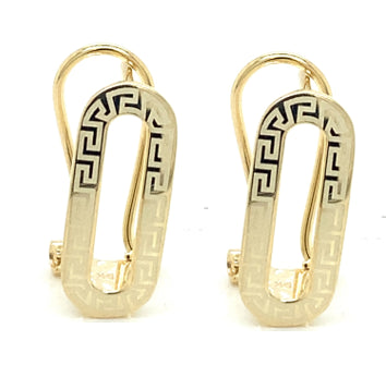 9k YG Greek Design Huggie Earrings. 20x7.7mm