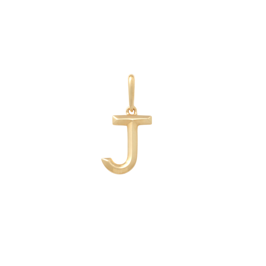 9k YG Block Letter J Pendant. 10.9mm