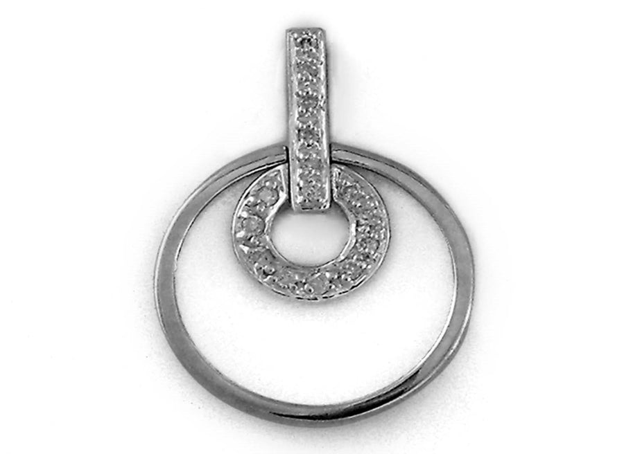 9k WG Diamond Double Circle Pendant 15D=0.09ct Grain Set . Meas. 15.5mm