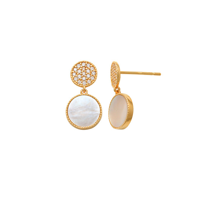 9k YG Drop Mother of Pearl & CZ Earrings. 16x8mm