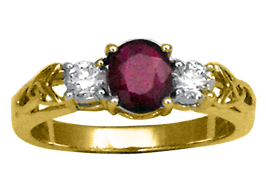 18k YG Ring with WG setting  set with 1 Ruby=0.90ct & 2D=0.31ct  Size M.