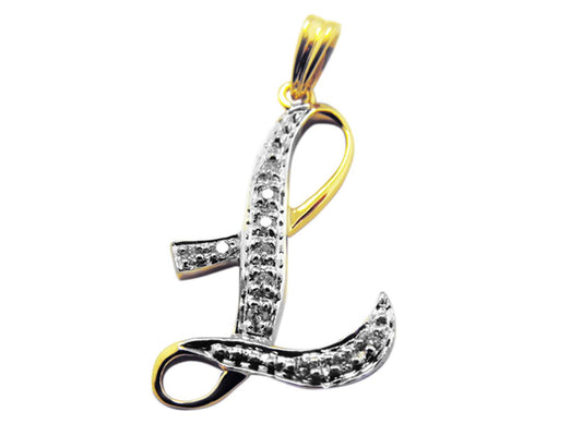 9k YG Diamond Script Letter Pendant L with 11D=0.05ct 15mm