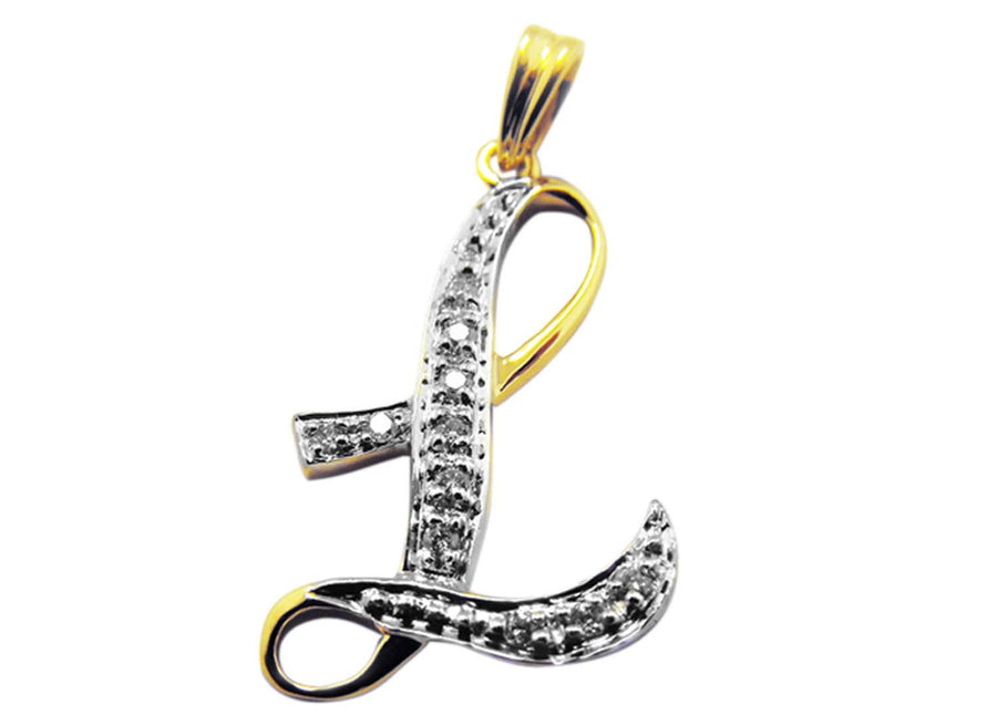 9k YG Diamond Script Letter Pendant L with 11D=0.05ct 15mm