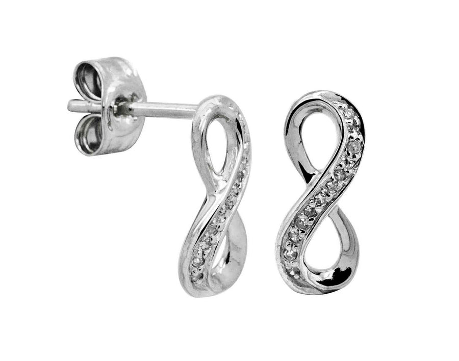 9k WG Diamond Infinity Heart Stud Earrings 24D=0.05ct Meas. 12x5mm