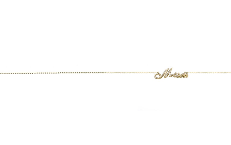9k YG Mum Name Pendant with Oval Link Chain 45cm with O-Ring at 42cm