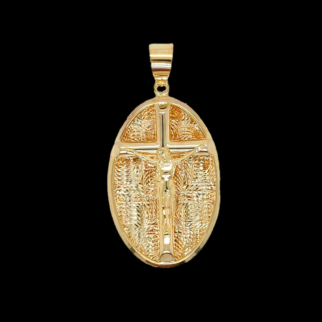 9k YG Oval Crucifixion Medallion