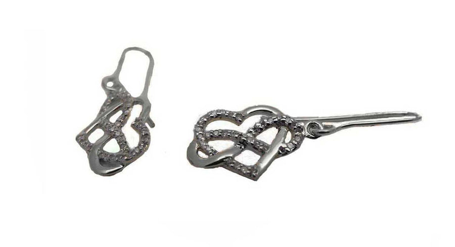 9k WG Diamond Infinity Heart Shepherd Hook Earrings 68D=0.13ct Meas. 9x12mm