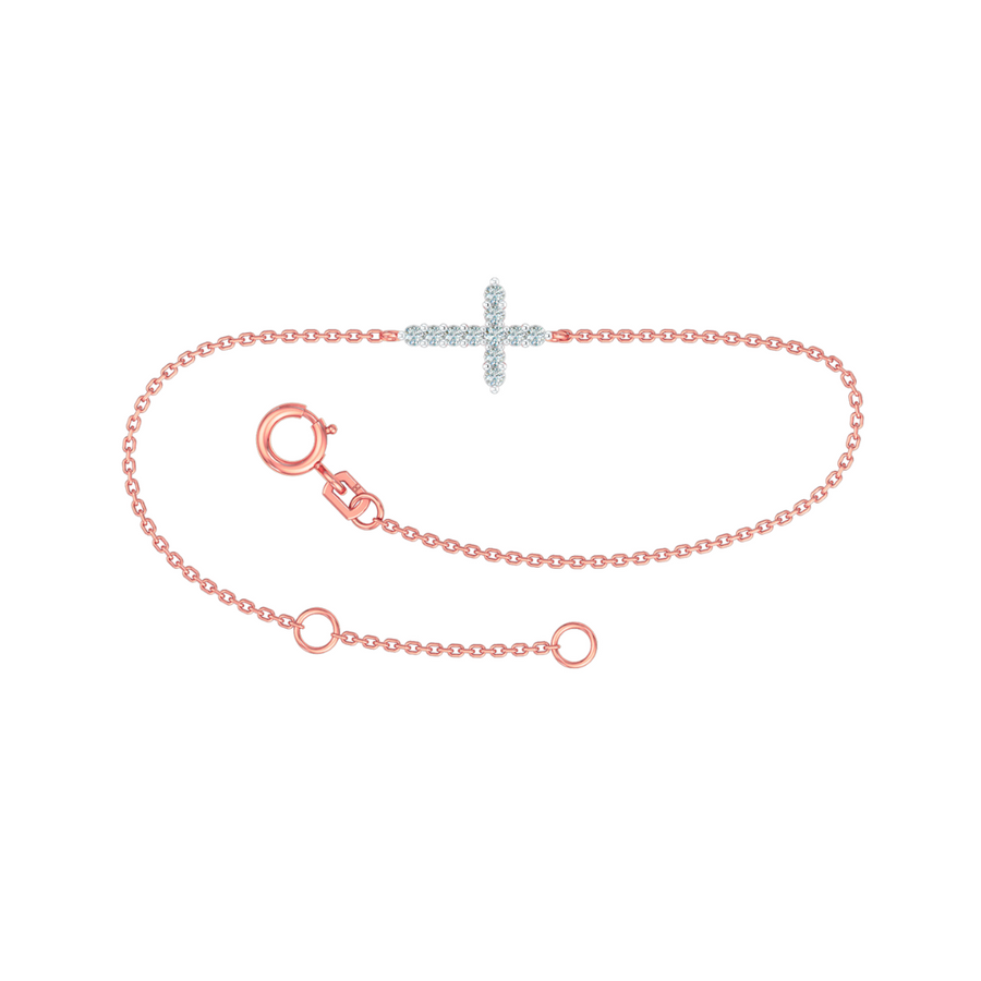 9k RG Oval link Bracelet, 1.4mm wide, with Diamond Cross (11.8x8.8mm). 19cm with Jump ring at 17cm. 11D=0.15ct