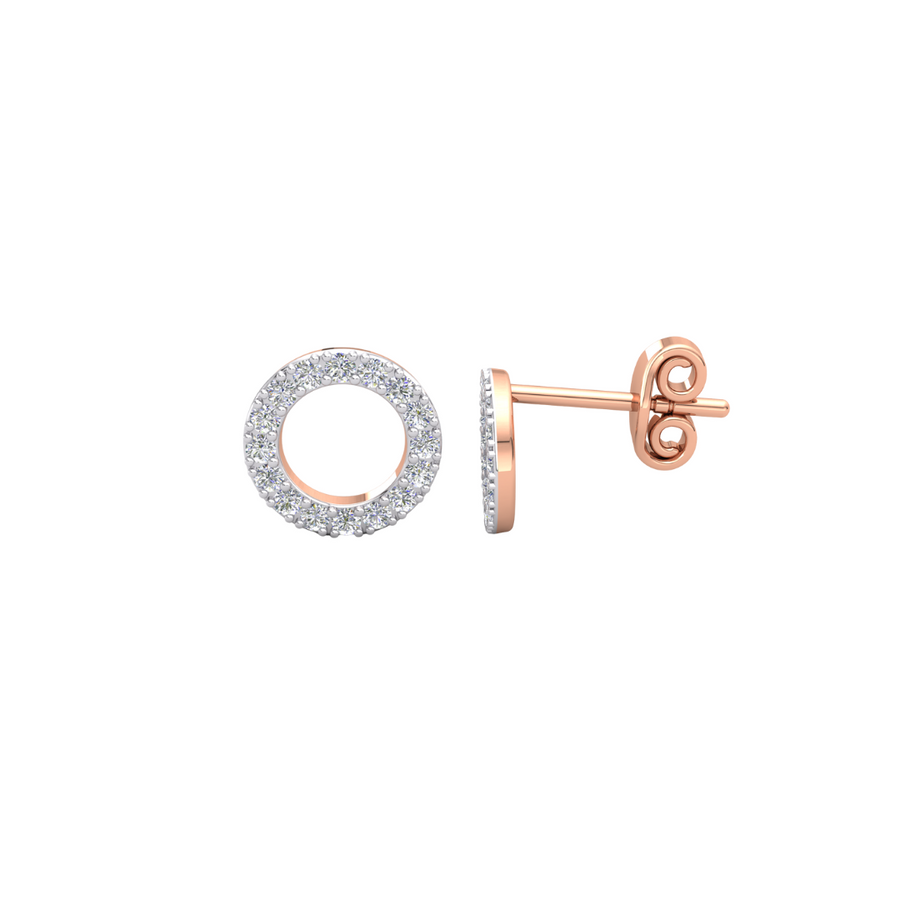 9k RG Diamond Circle Outline Stud Earrings 32D=0.16ct  7.5mm