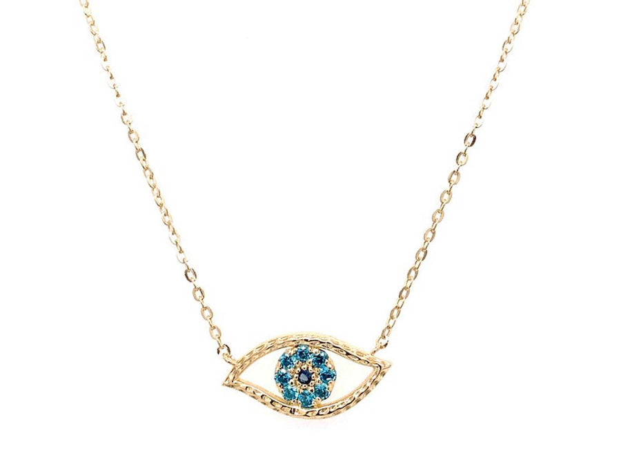 9k YG CZ Eye Pendant with Oval Link Chain 45cm with O-Ring at 42cm