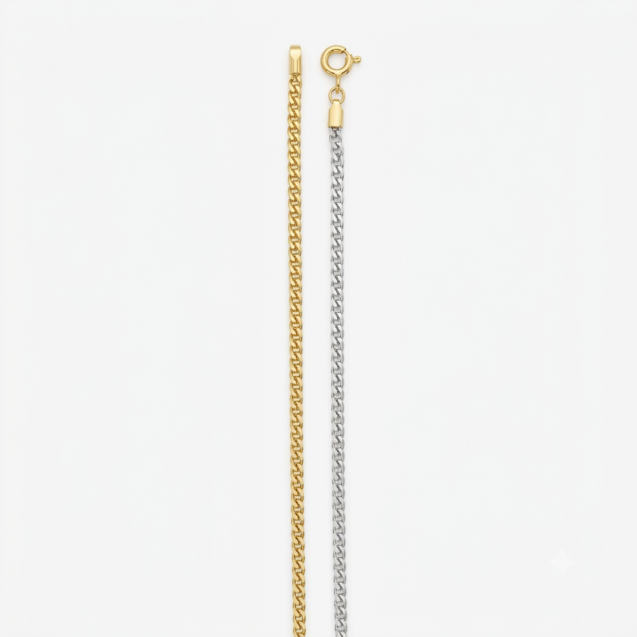 18k 2T Square Franco Chain 1.3mm wide 50cm  Approx 2.95g