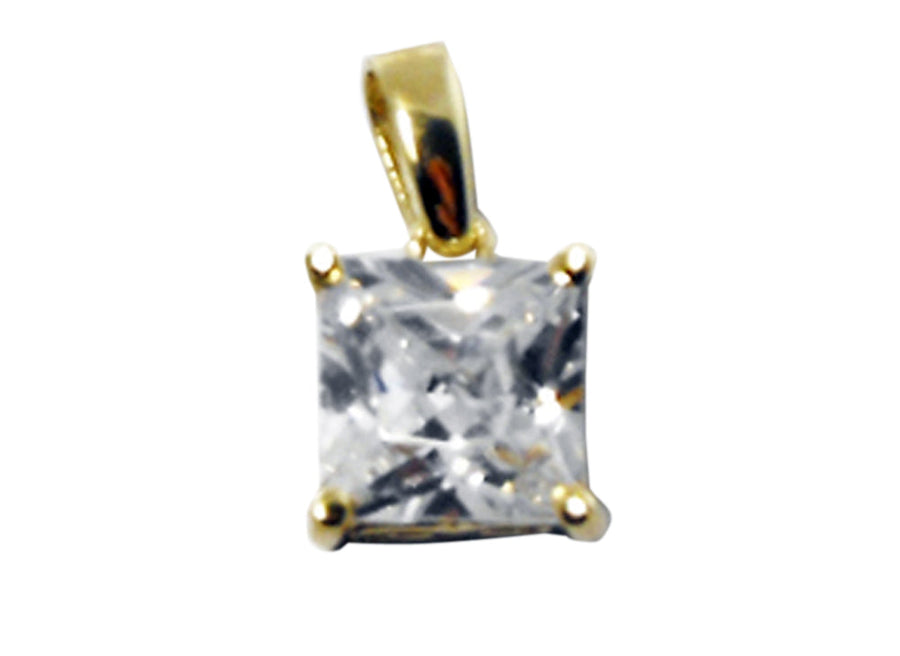 9k YG Square Pendant 4 claw set with 1 CZ 8mm