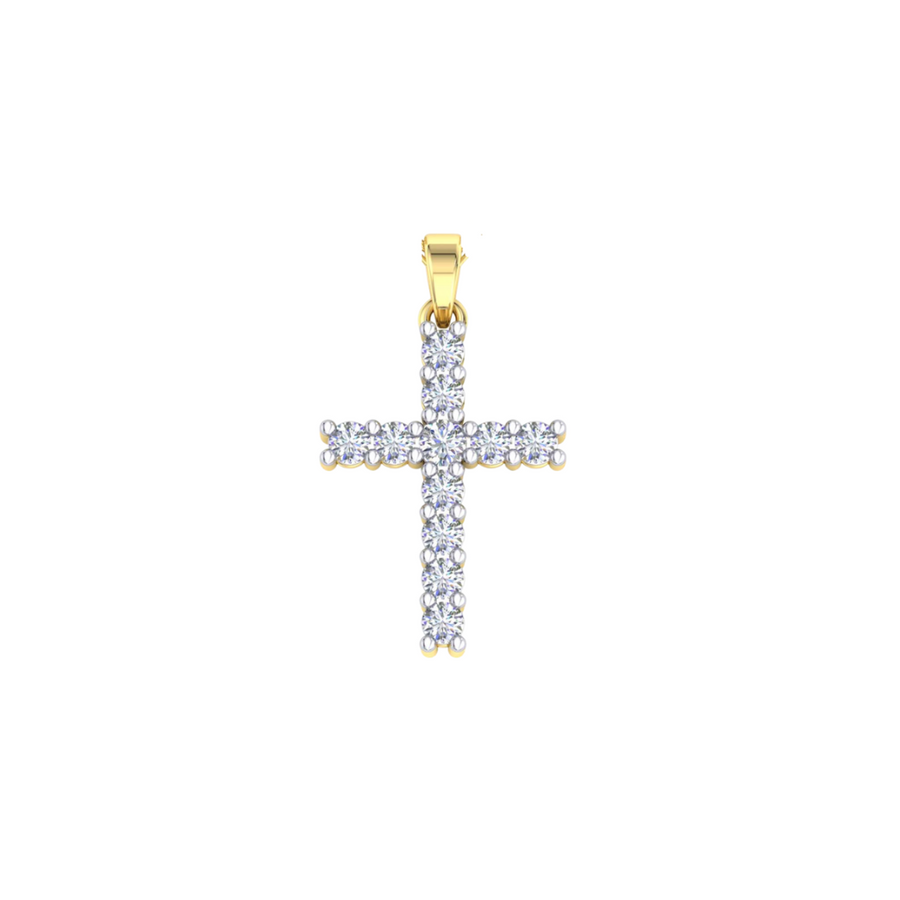 9k 2T Diamond Cross Pendant 11D=1.3ct Claw Set . Meas. 21mm x 15mm.