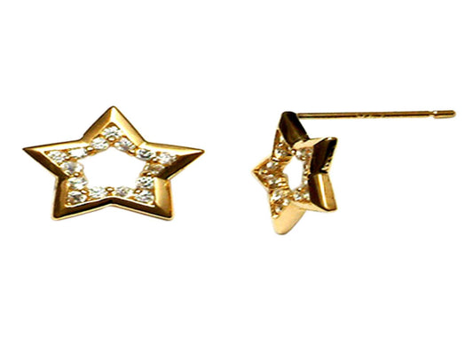 disc 9k YG CZ Star Stud Earrings 9mm.