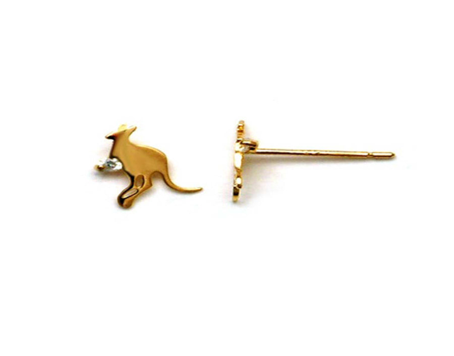 9k YG CZ Kangaroo Stud Earrings with CZ 9X7mm