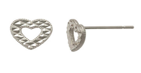 9k WG Diamond Cut Heart Stud Earrings 6.8x6.8mm