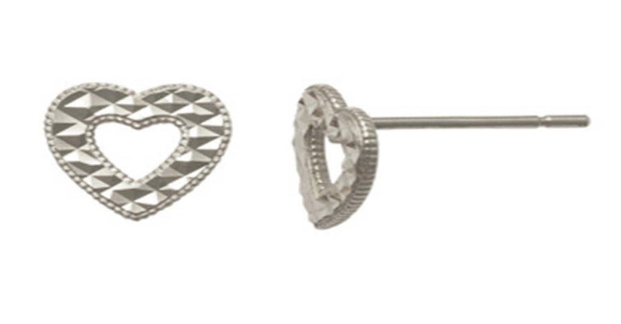 9k WG Diamond Cut Heart Stud Earrings 6.8x6.8mm