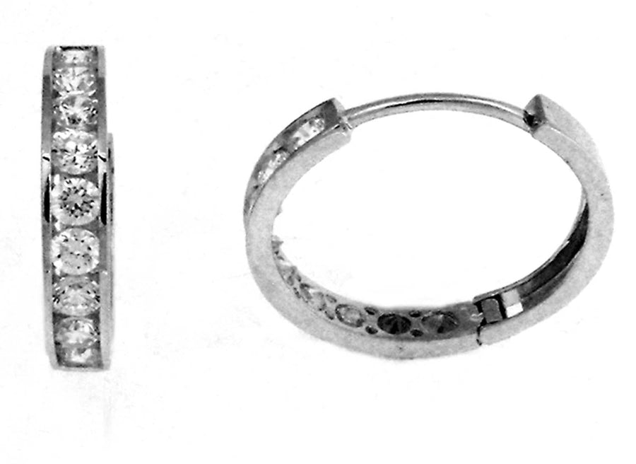 9k WG CZ Round Huggie Earrings 13mm Diameter. 2.7mm Wide