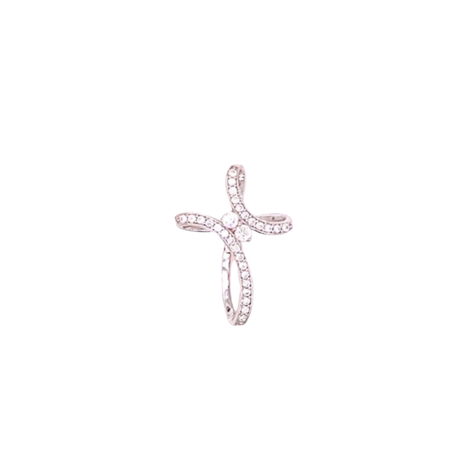 9k WG Solid CZ Twist Cross Pendant 19mm x 14mm