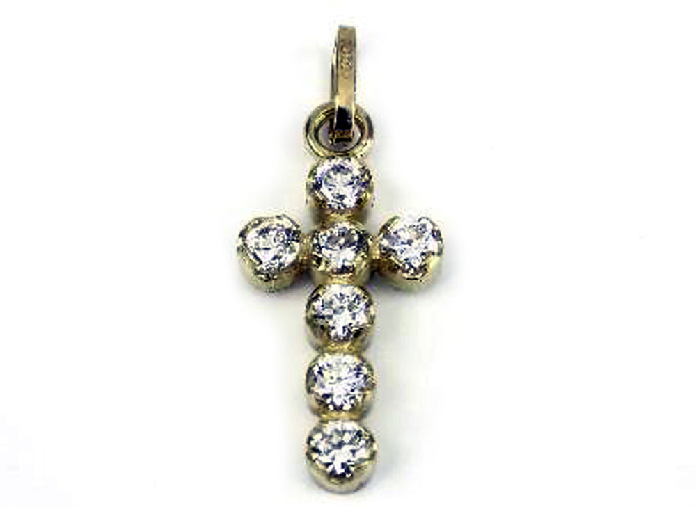 18k YG CZ Cross