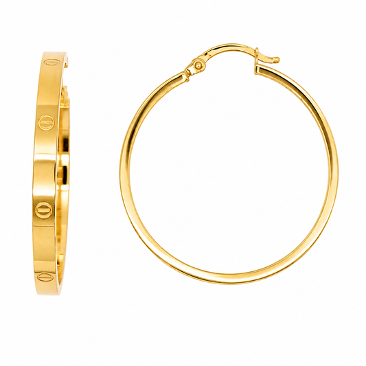 9k YG Round Hoop Screwhead Earrings (3mm)