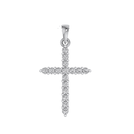 9k WG Diamond Cross Pendant 16D=0.25ct Claw Set . Meas. 17mm x 12mm