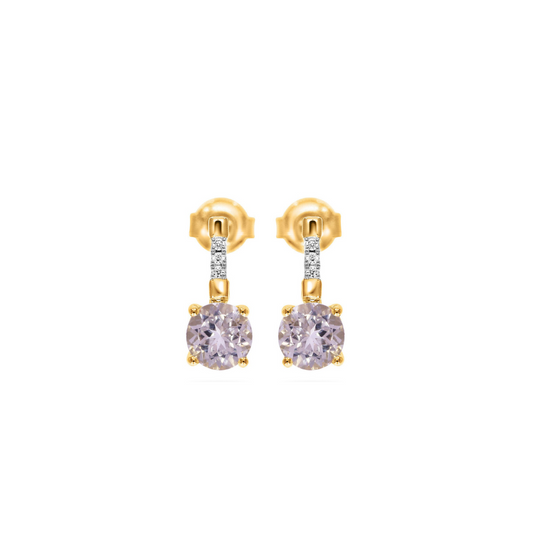 9k YG Diamond and Morganite Drop Studs with Butterfly Findings, 6D = 0.04ct, 2 x 6mm MRG = 1.28ct.