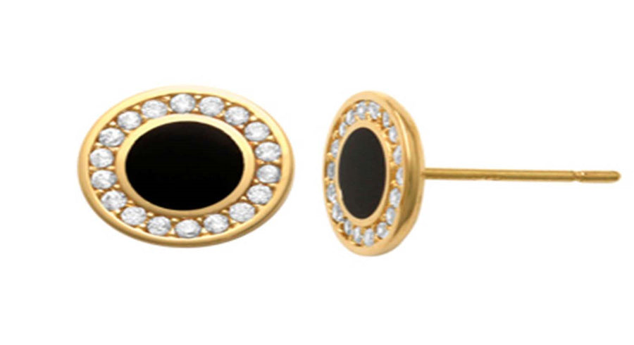 9k YG CZ and Epoxy Circle Stud Earrings 8mm