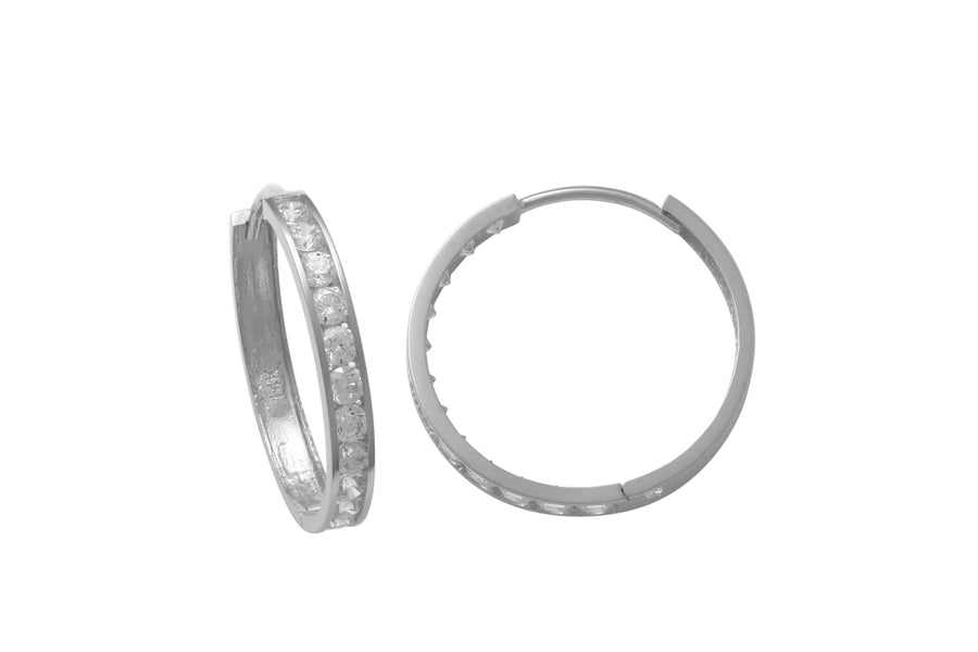 9k WG CZ Round Huggie Earrings 20mm Diameter. 3.2mm Wide
