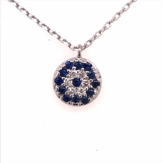 9k WG Diamond & Sapphire Pendant. 7.6mm