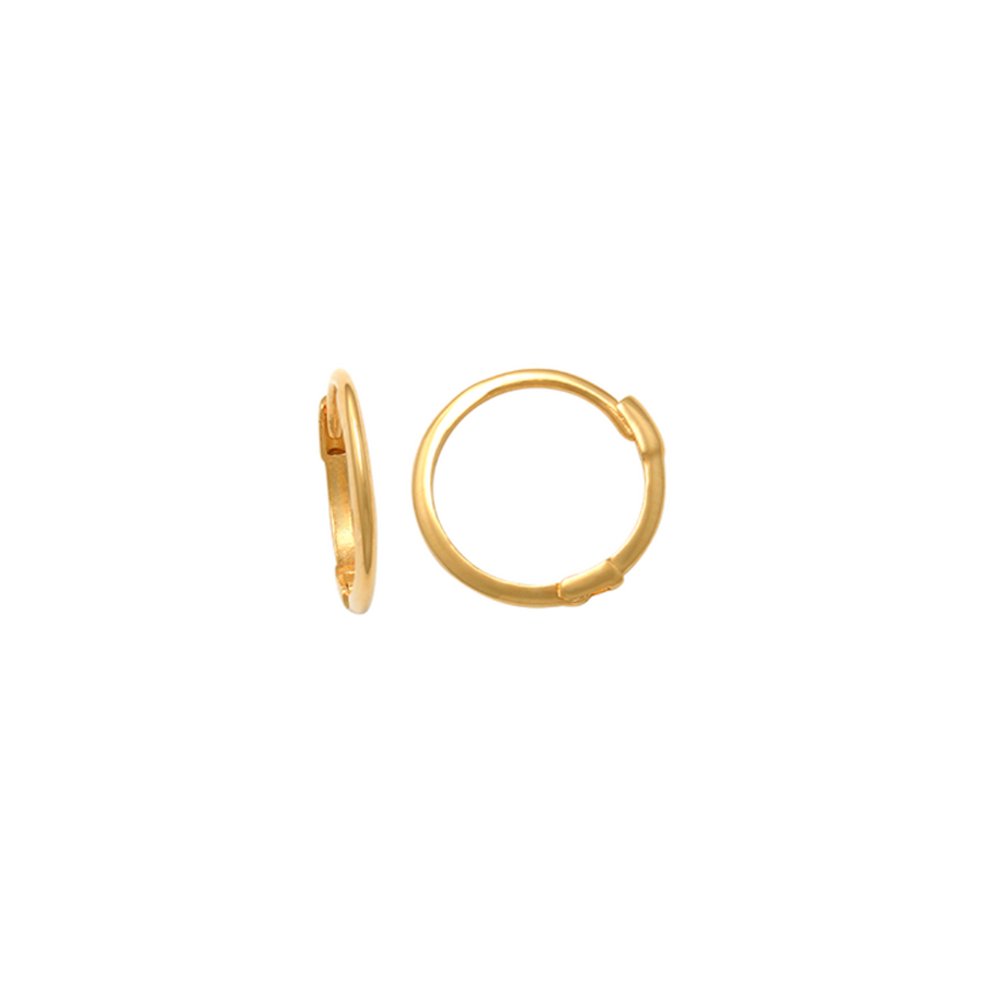 9k YG Round Polished Huggie Earrings 9mm Diameter.