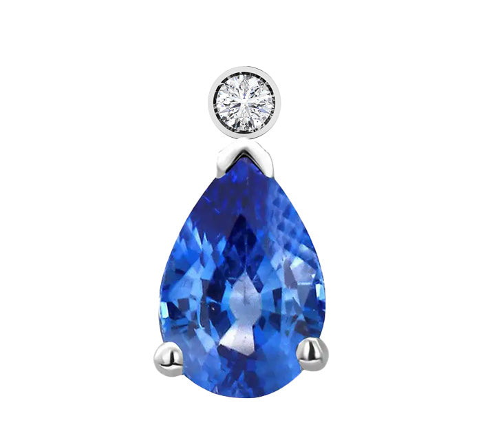 18k WG Diamond and Pear Shaped Sapphire Drop Pendant  SA=1.5ct, 1D=0.08ct