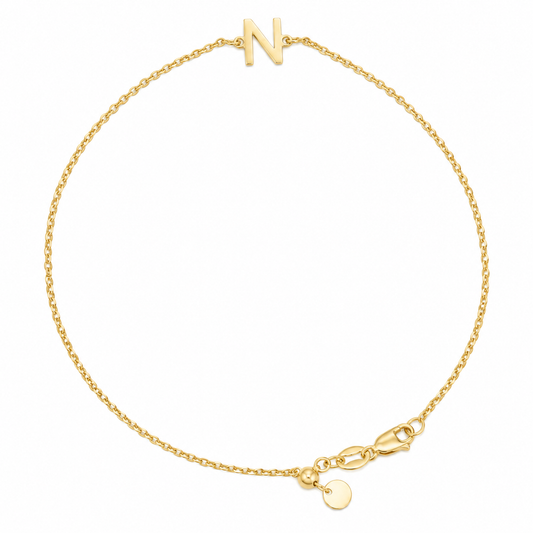 9k YG Letter N Trace Bracelet (1.1mm)