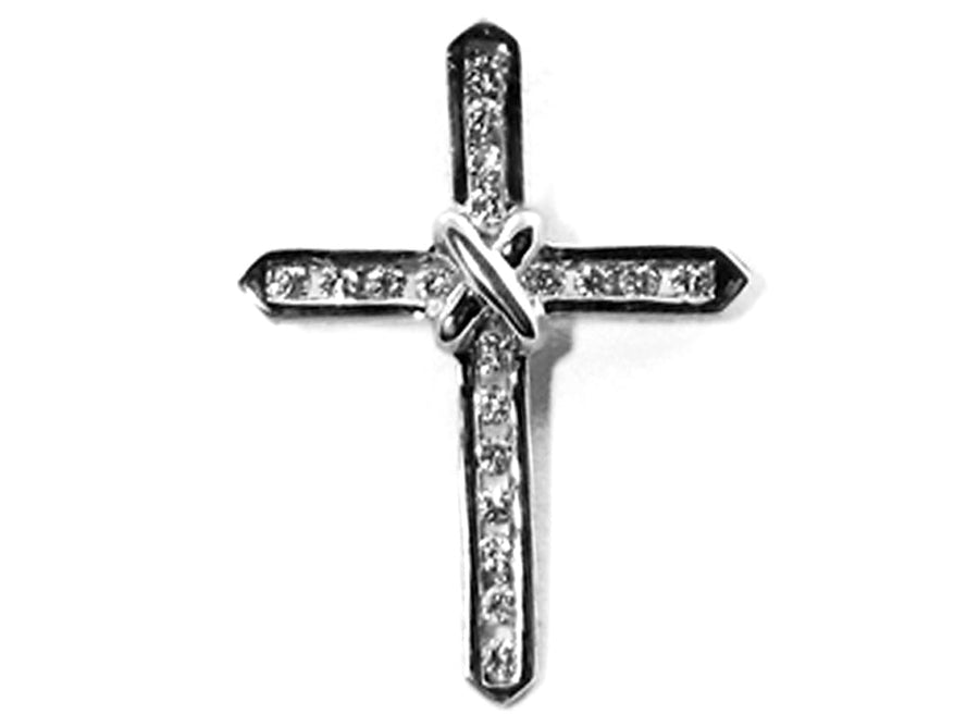 18k WG Diamond Cross Pendant 19D=0.25ct Channel Set . Meas. 16x17mm