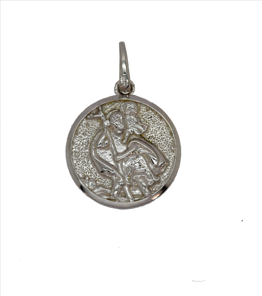 18k WG Solid St Christopher Pendant 12mm.